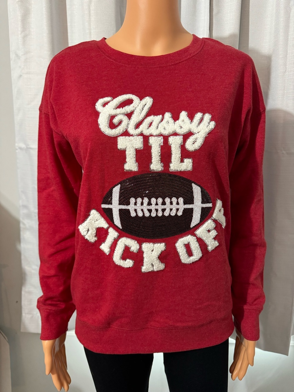 Cool Anneliese size S red sequin embroidered Classy til kick off sweatshirt new